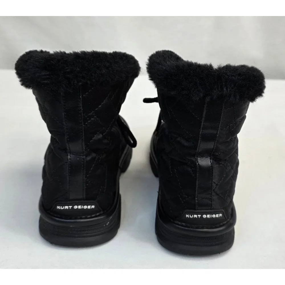 Kurt Geiger Mini Orson Puffer Bootie Black Quilted Faux Fur Winter Boots Kids 34